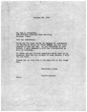 [Letter from Truett Latimer to Sam L. Robertson, January 23, 1959]