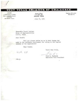 [Letter from Fred H. Husbands to Truett Laitmer, July 28, 1961]