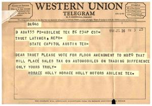 [Letter from Holly Horace to Truett Latimer, July 26, 1961]