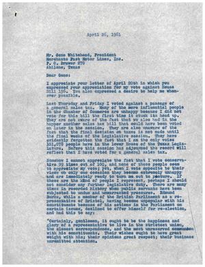 [Letter from Truett Latimer to Gene Whitehead, April 25, 1961]