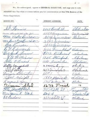 [Petition Signed in Opposition to a Sales Tax, 1961]
