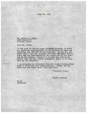 [Letter from Truett Latimer to Arthur L. Jenke, July 30, 1959]