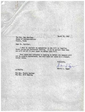 [Letter from Darris L. Egger to Truett Latimer, March 13, 1961]