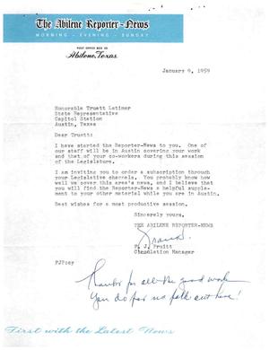 [Letter from F. J. Pruitt to Truett Latimer, January 9, 1959]