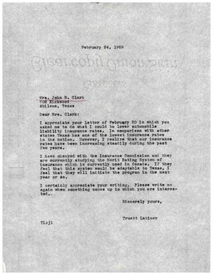 [Letter from Truett Latimer to Mrs. John B. Clark, February 24, 1959]
