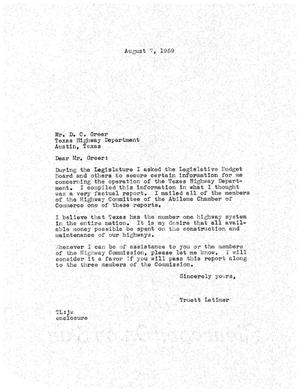 [Letter from Truett Latimer to D. C. Greer, August 7, 1959 ]