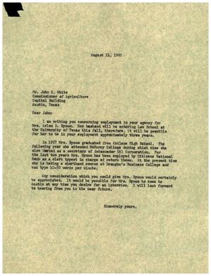 [Letter from Truett Latimer to John C. White, August 14, 1960]