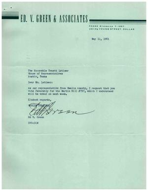 [Letter from Ed V. Green to Truett Latimer, May 11, 1961]