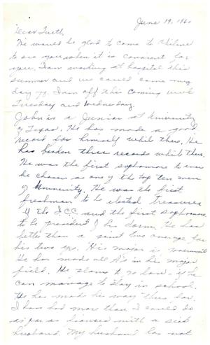 [Letter from Mrs. Rosa Curtis to Truett Latimer, June 19, 1960]