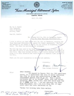 [Letter from M. S. Caudle to Truett Latimer, April 16, 1959]