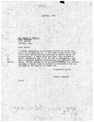 [Letter from Truett Latimer to Henry B. Nabers, April 10, 1959]