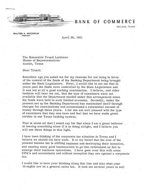 [Letter from Walter A. Woodrum to Truett Latimer, April 28, 1961]
