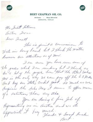 [Letter from Bert Chapman to Truett Latimer, 1960~]