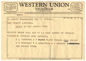 [Telegram from E. L. Thornton et al to Truett Latimer, July 13, 1959]