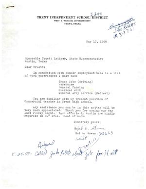 [Letter from Hal. L. Guess to Truett Latimer, May 17, 1959]