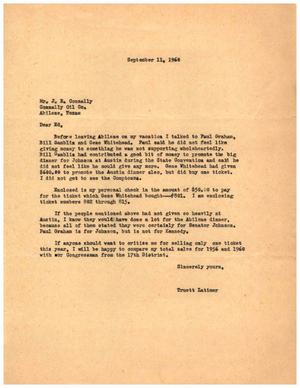 [Letter from Truett Latimer to J. E. Connally, September 11, 1960]