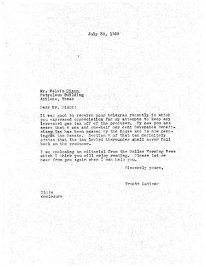 [Letter from Truett Latimer to Melvin Dixon, July 30, 1959]