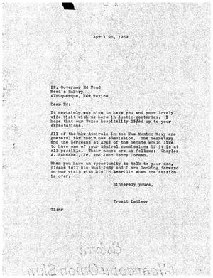 [Letter from Ed Mead to Truett Latimer, April 28, 1959]