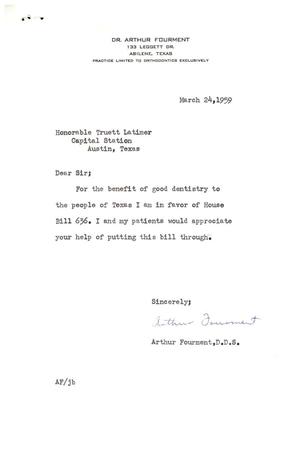 [Letter from Arthur Fourment to Truett Latimer, March 24, 1959]