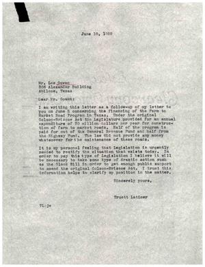 [Letter from Truett Latimer to Lee Gowan, June 18, 1959]
