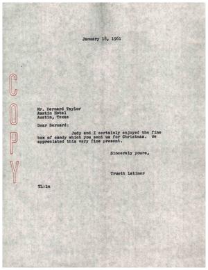 [Letter from Truett Latimer to Bernard Taylor, January 18, 1961]