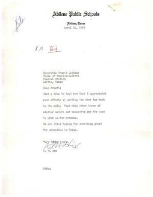 [Letter from R. M. Hix to Truett Latimer, April 24, 1959]