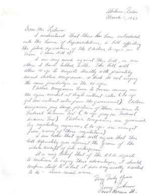 [Letter from Jerry Johnson to Truett Latimer, March 1, 1961]