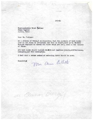 [Letter from Mrs. Ann Gillette to Truett Latimer, February 1, 1961]