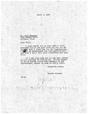 [Letter from Truett Latimer to Phil Hampton, April 9, 1959]