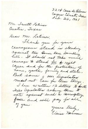 Primary view of object titled '[Letter from Eloise Norman to Truett Latimer, February 26, 1961]'.