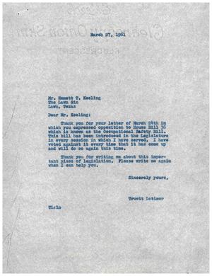 [Letter from Truett Latimer to Emmett T. Keeling, March 27, 1961]