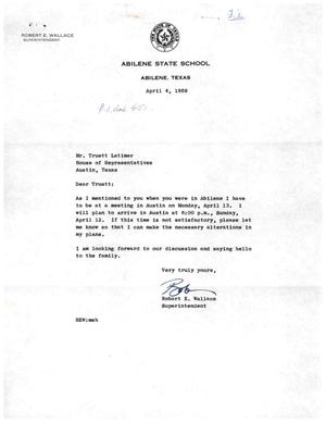 [Letter from Robert E. Wallace to Truett Latimer, April 4, 1959]