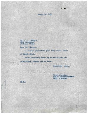 [Letter from Truett Latimer to J. A. Morgan, March 27, 1961]