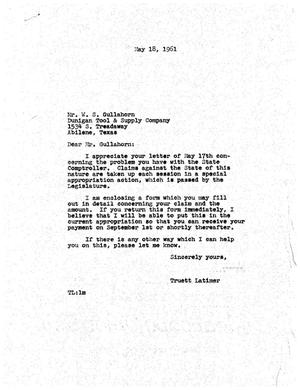 [Letter from Truett Latimer to W. S. Gullahorn, May 18, 1961]