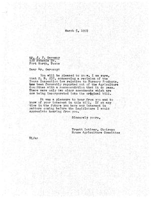 [Letter from Truett Latimer to J. P. Germany, March 5, 1959]