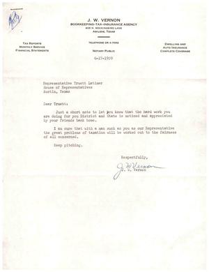 [Letter from J. W. Vernon to Truett Latimer, June 17, 1959