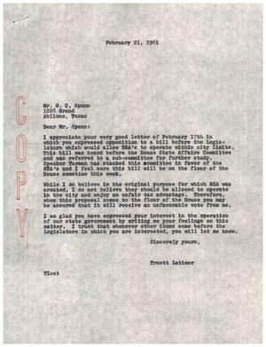 [Letter from Truett Latimer to G. C. Spann, February 21, 1961]