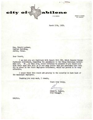 [Letter from Henry B. Nabers to Truett Latimer, March 17, 1959]