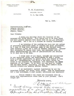[Letter from T. N. Carswell to Truett Latimer and David W. Ratliff, May 4, 1959]