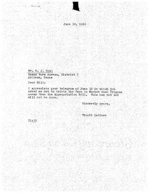 [Letter from Truett Latimer to B. J. Gist, June 18, 1959]