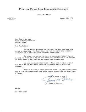 Primary view of object titled '[Letter from James M. Collins to Truett Latimer, August 10, 1959]'.