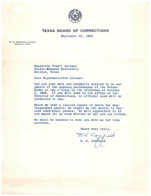 [Letter from H. H. Coffield to Truett Latimer, September 22, 1960]