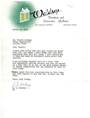 [Letter from A. S. Waldrop to Truett Latimer, March 19, 1959]