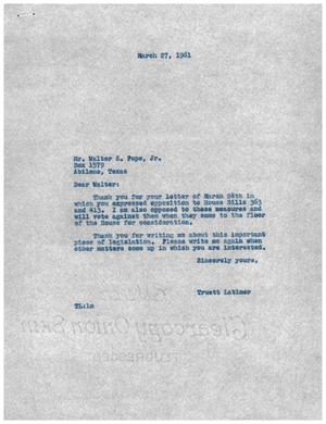 [Letter from Truett Latimer to Walter S. Pope, Jr., March 27, 1961]