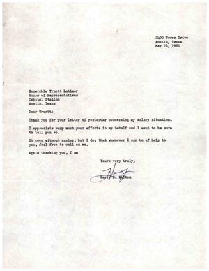 [Letter from Harry B. Kelton to Truett Latimer, May 24, 1961]