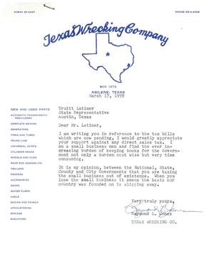 [Letter from Raymond L. Jones to Truett Latimer, March 17, 1959]