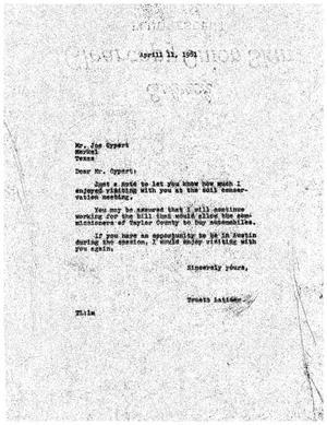 [Letter from Truett Latimer to Joe Cypert, April 11, 1951]