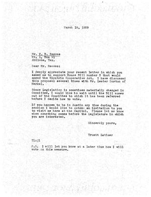 [Letter from Truett Latimer to V. B. Reeves, March 19, 1959]