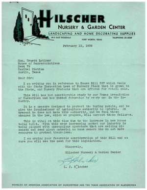 [Letter from L. J. Hilscher to Truett Latimer, February 10, 1959]