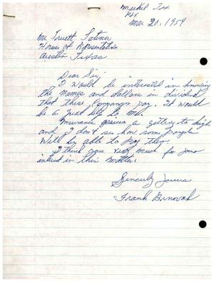 [Letter from Frank Brnovak to Truett Latimer, March 20, 1959]